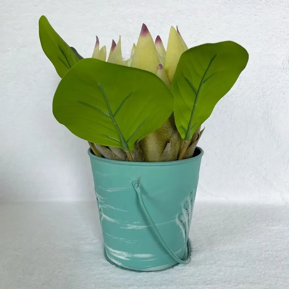 Handmade Artificial Protea in Seashell Bucket Floral Arrangement